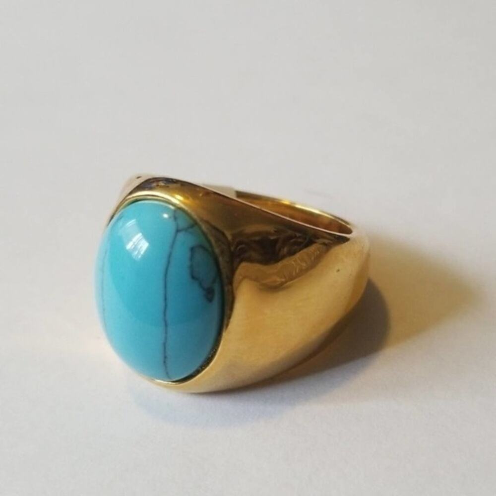 New Gold tone stainless steel turquois ring 13